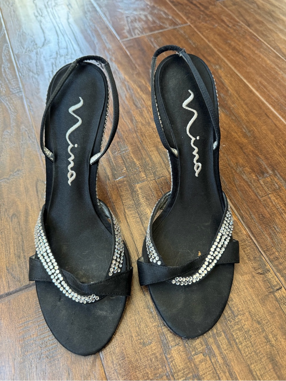 Nina Black Rhinestone Slingback Heels